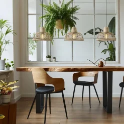 3-Lichts eettafelhanglamp zwart met rotan kappen></noscript>Straluma Outlet