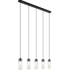 5-Lichts hanglamp cilinder helder glas met zwart>Straluma