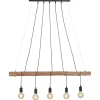 5-Lichts hanglamp houten balk met zwarte pendels>Straluma Outlet
