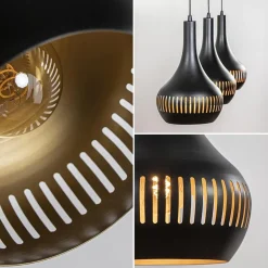 3-Lichts hanglamp kegels mat zwart met goud><noscript><img width=