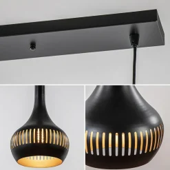 3-Lichts hanglamp kegels mat zwart met goud><noscript><img width=