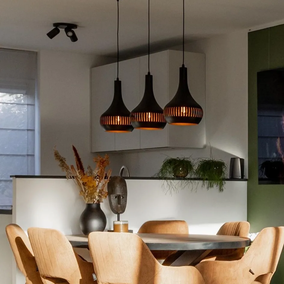 3-Lichts hanglamp kegels mat zwart met goud>Straluma Discount