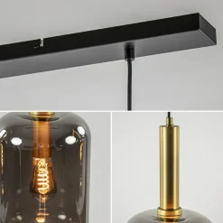 3-Lichts hanglamp Lekar antiek brons met smoke glas><noscript><img width=