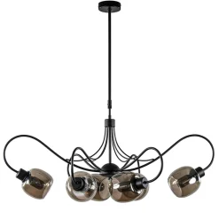 6-Lichts hanglamp mat zwart met smoke glazen kappen>Straluma New