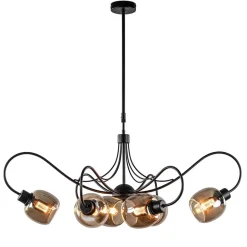 6-Lichts hanglamp mat zwart met smoke glazen kappen>Straluma New