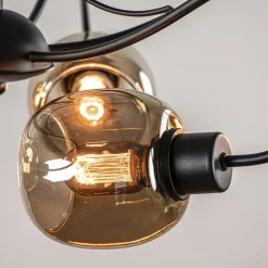6-Lichts hanglamp mat zwart met smoke glazen kappen></noscript>Straluma New