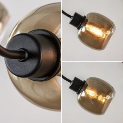 6-Lichts hanglamp mat zwart met smoke glazen kappen></noscript>Straluma New