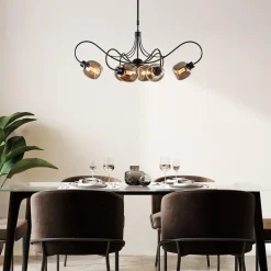 6-Lichts hanglamp mat zwart met smoke glazen kappen></noscript>Straluma New