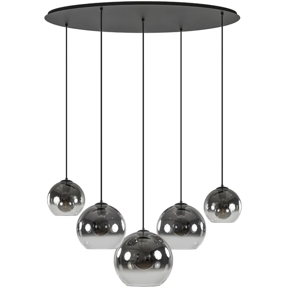 5-Lichts hanglamp ovaal mat zwart met titanium glas>Straluma Outlet