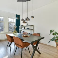 5-Lichts hanglamp ovaal mat zwart met titanium glas><noscript><img width=