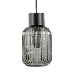 1-Lichts hanglamp zwart met smoke glazen cilinder>Straluma Outlet