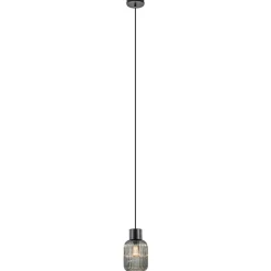 1-Lichts hanglamp zwart met smoke glazen cilinder>Straluma Outlet