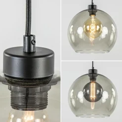 3-Lichts hanglamp zwart met smoke glas><noscript><img width=