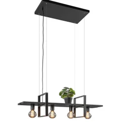 4-Lichts hanglamp zwart met zwarte houten planken>Straluma Best