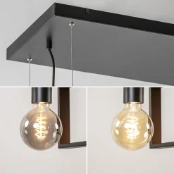 4-Lichts hanglamp zwart met zwarte houten planken><noscript><img width=