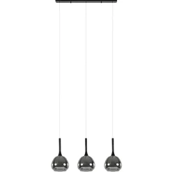 3-Lichts hanglamp zwart met smoke glazen kappen>Straluma Outlet