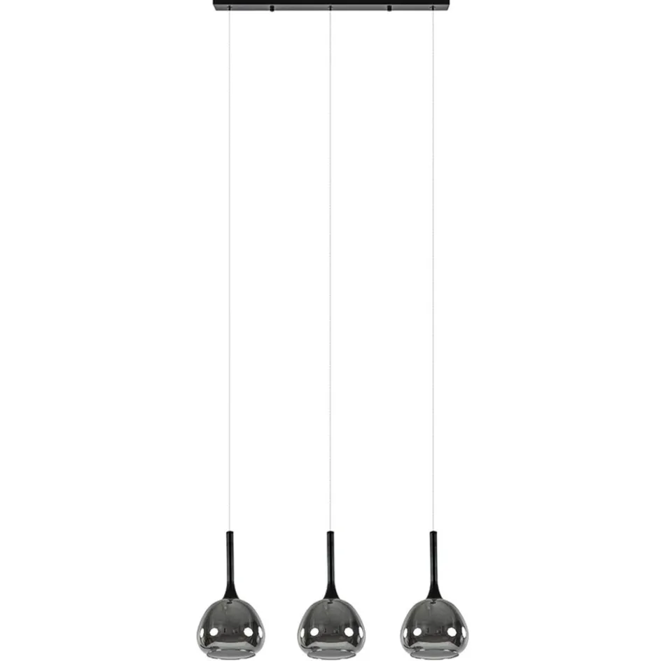 3-Lichts hanglamp zwart met smoke glazen kappen>Straluma Outlet