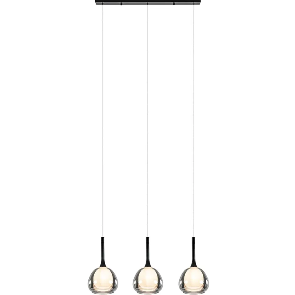 3-Lichts hanglamp zwart met smoke glazen kappen>Straluma Outlet