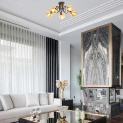 5-Lichts klassieke plafondlamp zwart met amber glazen bollen></noscript>Straluma Online