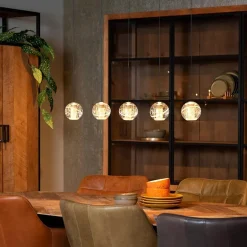 5-Lichts LED eettafelhanglamp goud met glas></noscript>Straluma Outlet