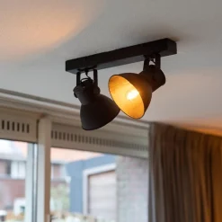 2-Lichts metalen plafondlamp Eliano mat zwart></noscript>Straluma Online