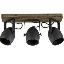 3-Lichts opbouwspot mat zwart met hout>Straluma Best