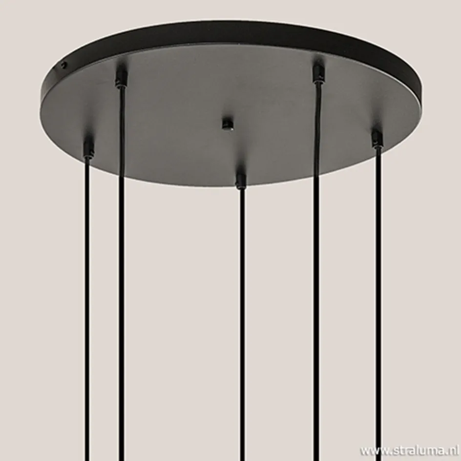 5-lichts plaat rond + pendels zwart ex.lb>Straluma Best