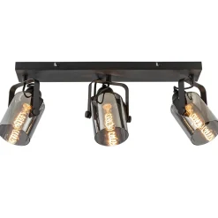 3-Lichts plafondlamp mat zwart met smoke glazen kappen>Straluma Clearance