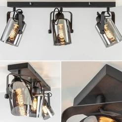 3-Lichts plafondlamp mat zwart met smoke glazen kappen><noscript><img width=