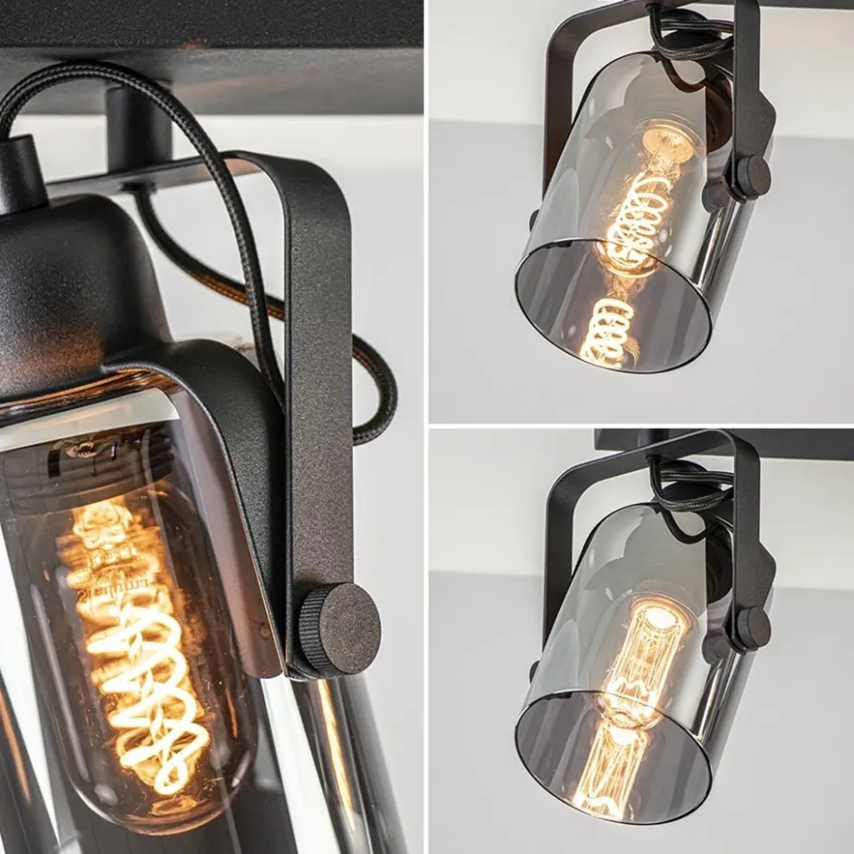 3-Lichts plafondlamp mat zwart met smoke glazen kappen>Straluma Clearance