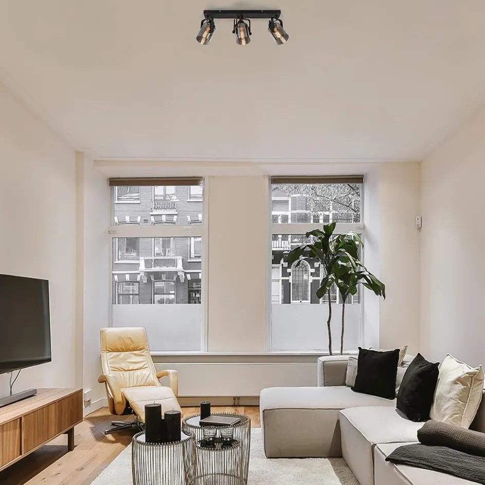 3-Lichts plafondlamp mat zwart met smoke glazen kappen>Straluma Clearance