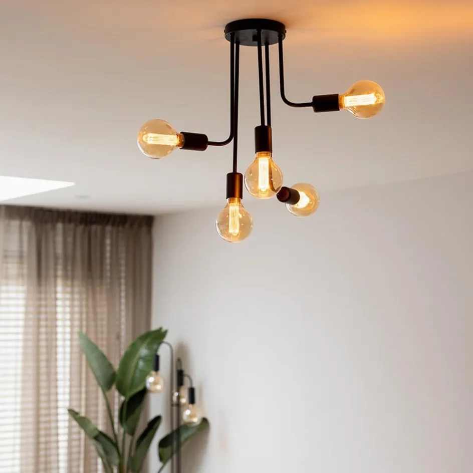 5-Lichts plafondlamp pendel mat zwart excl lichtbronnen>Straluma Hot