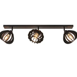 3-Lichts plafondlamp zwart met verstelbare houten kappen>Straluma New