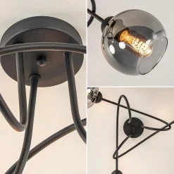 3-Lichts plafondlamp zwart met smoke glazen bollen><noscript><img width=