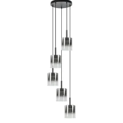 5-Lichts ronde hanglamp zwart met titanium/helder glas>Straluma Hot