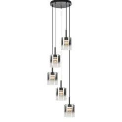 5-Lichts ronde hanglamp zwart met titanium/helder glas>Straluma Hot