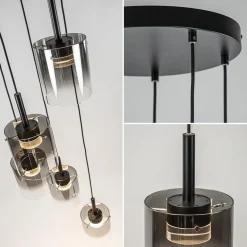 5-Lichts ronde hanglamp zwart met titanium/helder glas></noscript>Straluma Hot