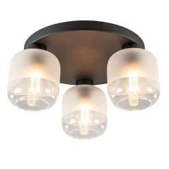 3-Lichts ronde plafondlamp zwart met helder/mat glas>Straluma