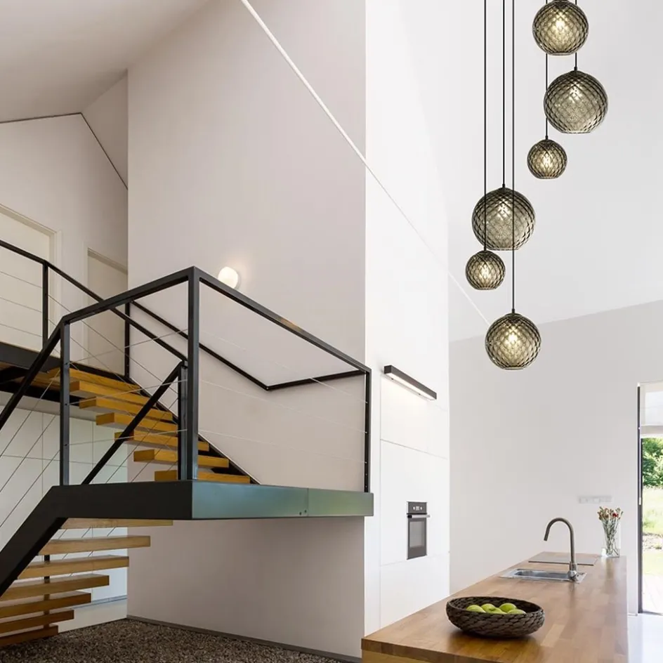 6-Lichts vide hanglamp smoke glas met reliëf>Straluma