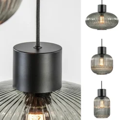6-Lichts vide hanglamp smoke glas met zwarte details><noscript><img width=