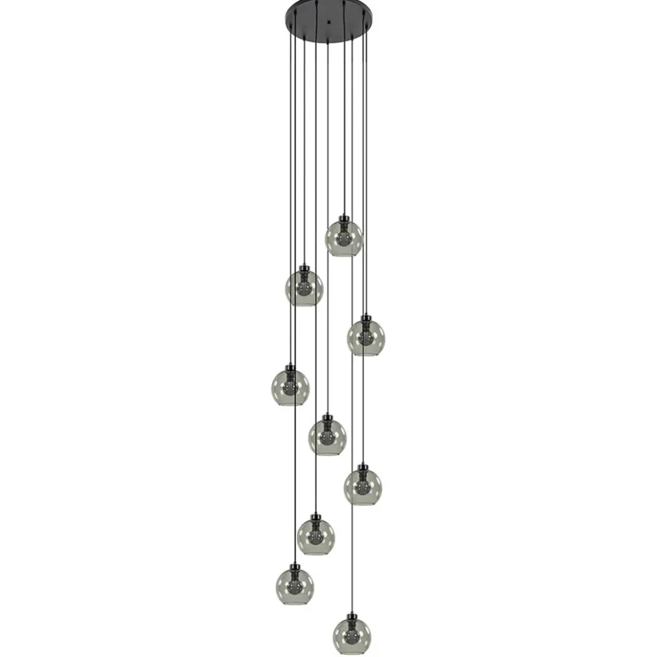 9-Lichts videlamp zwart met smoke glazen kappen>Straluma Discount
