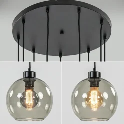 9-Lichts videlamp zwart met smoke glazen kappen><noscript><img width=