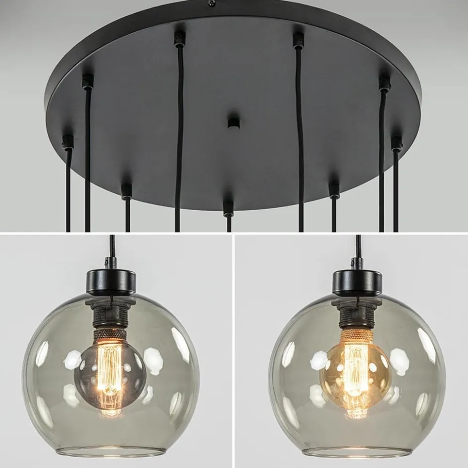 9-Lichts videlamp zwart met smoke glazen kappen>Straluma Discount