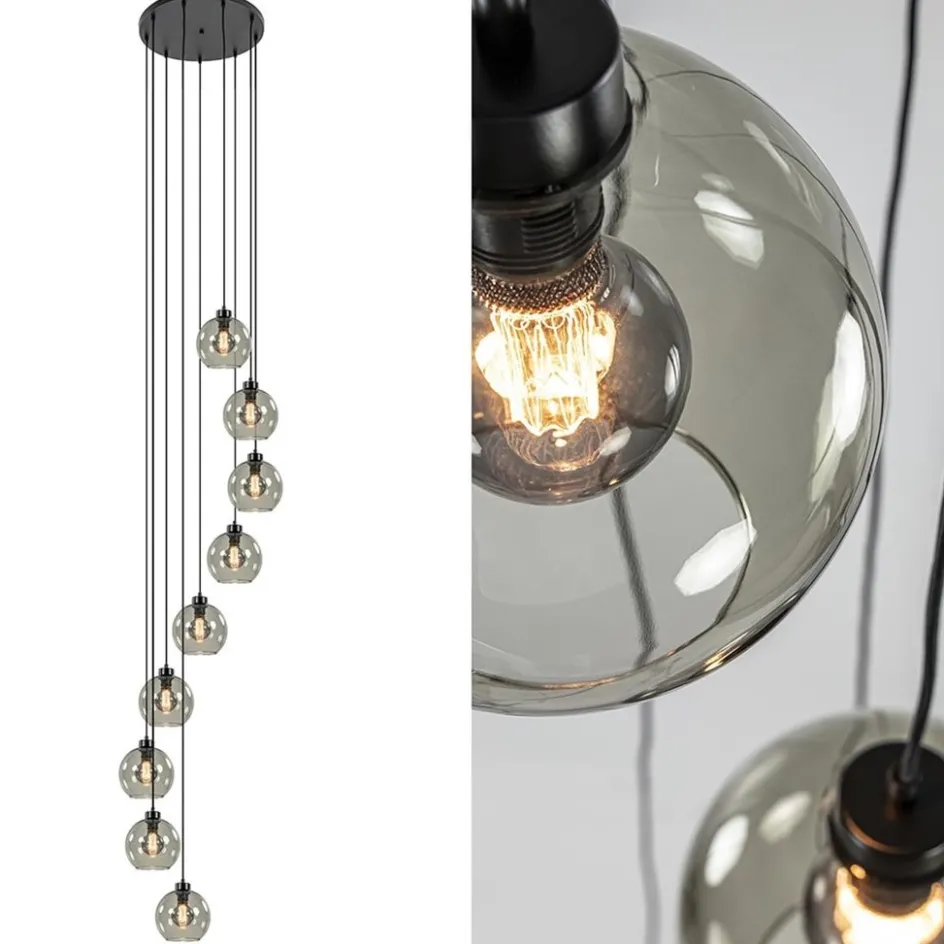 9-Lichts videlamp zwart met smoke glazen kappen>Straluma Discount