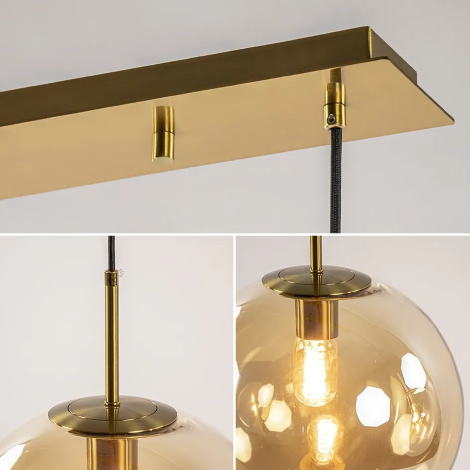 Light and Living hanglamp Medina 3L goud met amber glas>Straluma