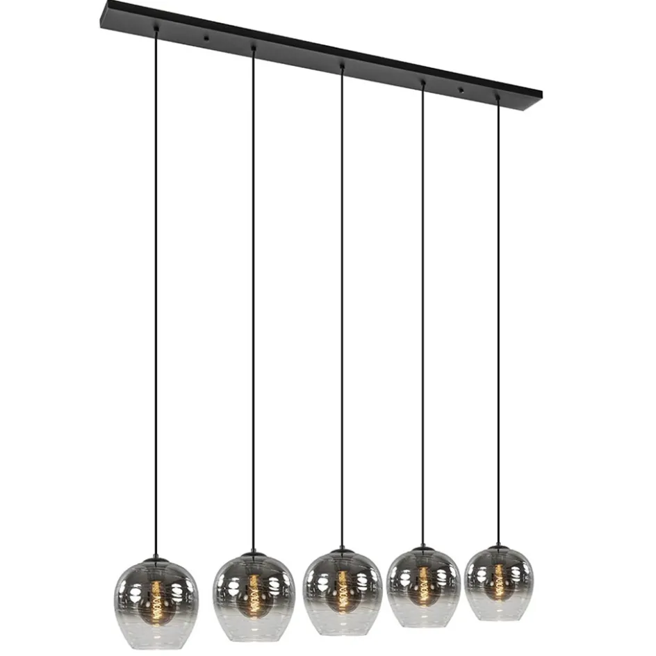 Luxe 5-lichts eettafelhanglamp smoke glas met verloop>Straluma Online