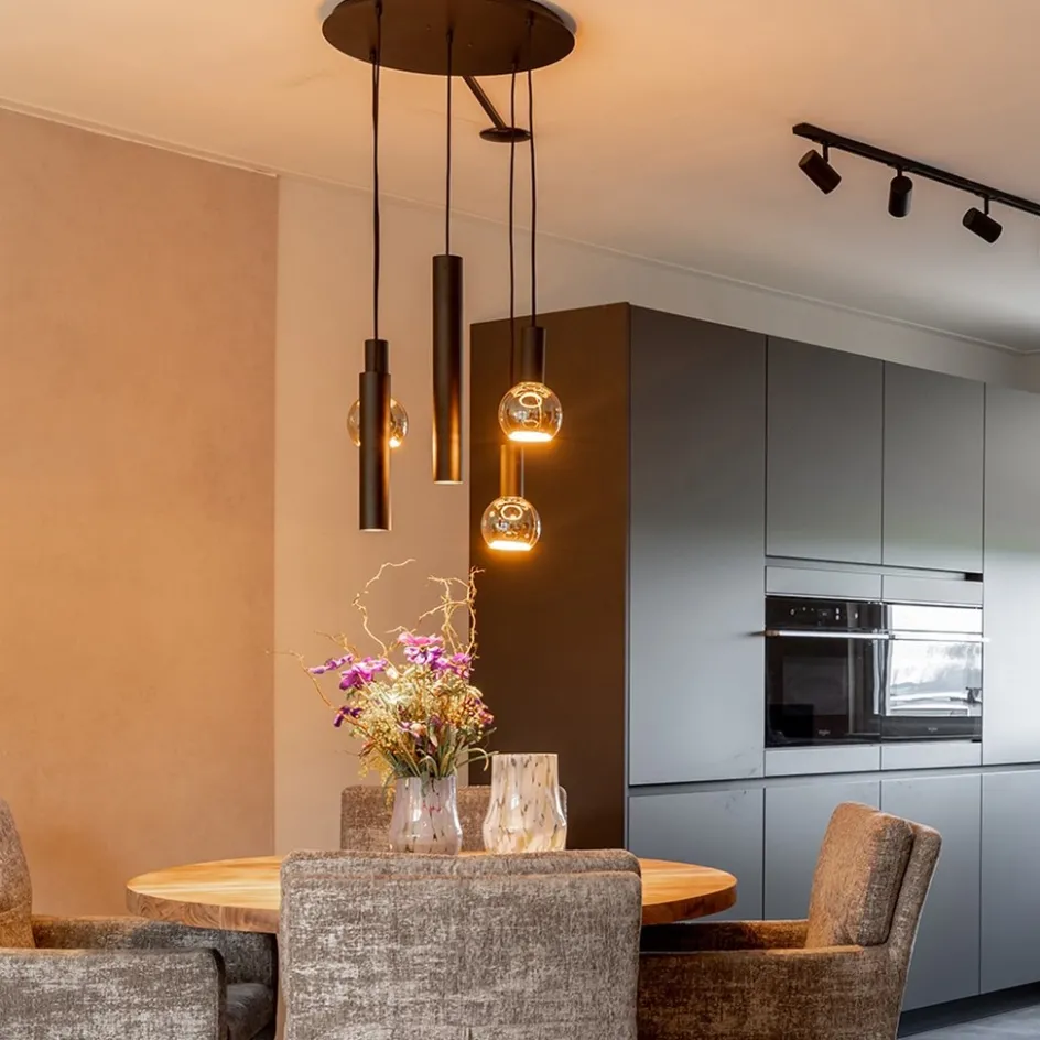 Luxe 5-lichts hanglamp mat zwart E27+GU10 rond>Straluma Online