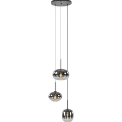 Luxe 3-lichts hanglamp rond met smoke glazen kappen>Straluma Clearance