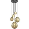 Luxe 5-lichts videlamp messing met amber glazen bollen>Straluma Clearance