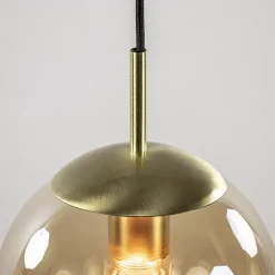 Luxe 5-lichts videlamp messing met amber glazen bollen><noscript><img width=